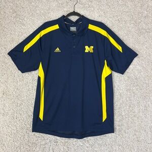 Michigan Wolverines Polo Shirt Mens Large Adidas Blue Preppy Logo College NCAA